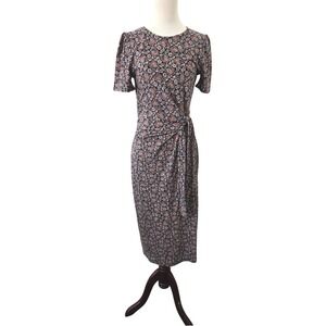Boden Floral Paisley Faux Wrap Midi Dress Rust Black Short Sleeve D0551 US 4R